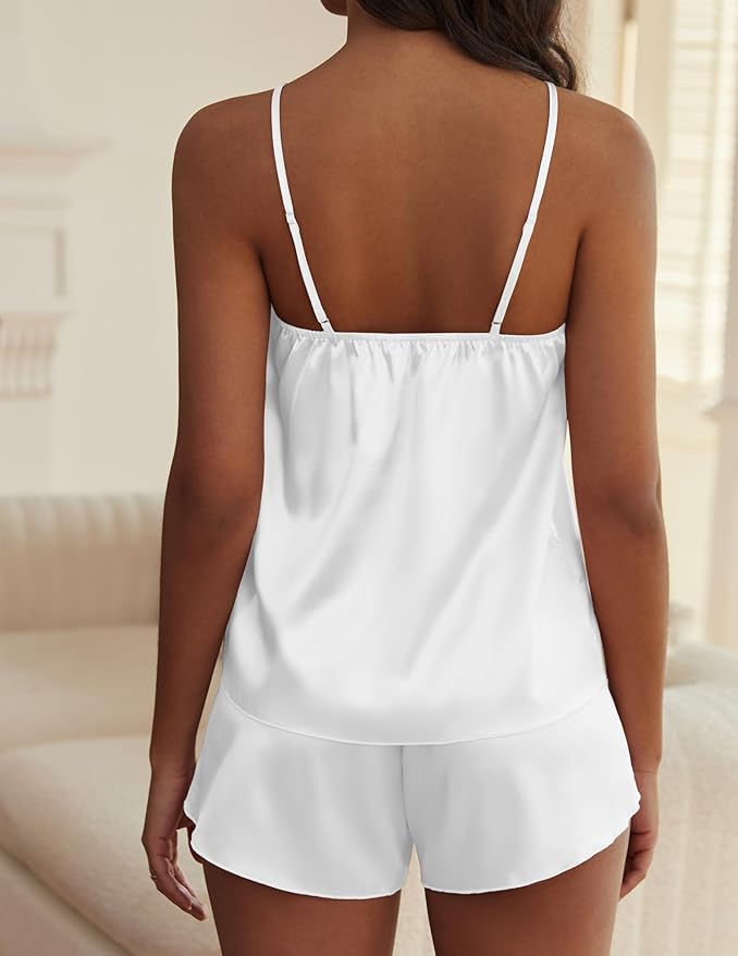 Ekouaer Satin Pajama Sets for Women 2 Piece Silky Cami Pj Set Soft Nightwear Lingerie Sleepwear Set
