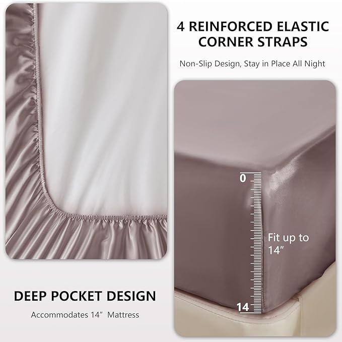 CozyLux Satin Sheets Queen Size Bed Set - 4 Piece Silky Queen Sheet Set, Luxury Dusty Purple Queen Sheets with Smooth and Soft Microfiber, Includes 1 Fitted Sheet, 1 Flat Sheet and 2 Pillowcases