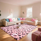 HOMORE Leopard Print Rugs, 5x8 Pink Leopard Rug for Girls Bedroom, Soft Cheetah Print Rugs for Living Room Western Decor, Modern Indoor Fluffy Area Rug for Kids Nursery Dorm Decor