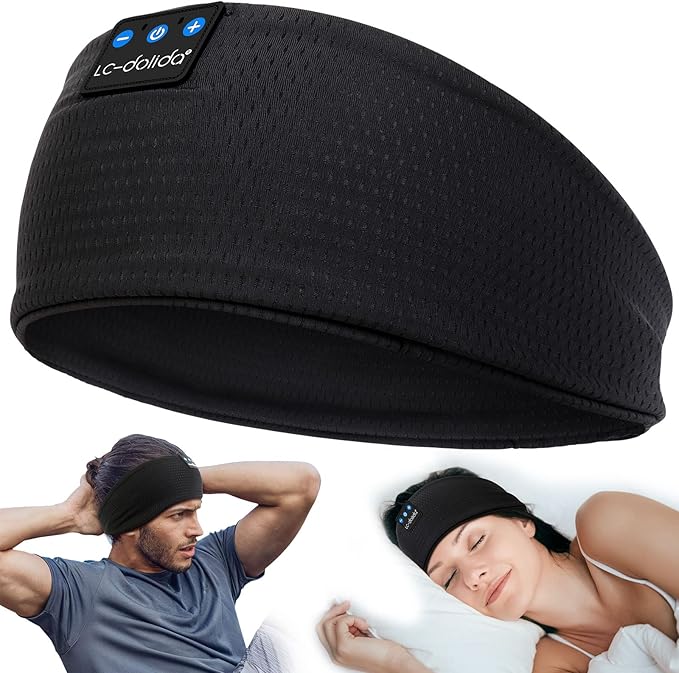 LC-dolida Sleep Headphones Headband Bluetooth 5.4, Headband Earphones Wireless with USB C Charge Port, Sleep Mask for Sleeping, Sports, Gifts, Workout, Jogging, Yoga, Insomnia, Air Travel, Meditation