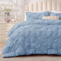 BEDELITE Cornflower Blue King Size Comforter Set - 3 Pieces Boho Pintuck Bedding Comforter Sets, Lightweight Soft & Warm King Bedding Set with 2 Pillowcases for All Season