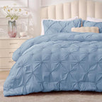 BEDELITE Cornflower Blue Twin Comforter Set - 2 Peices Boho Pintuck Bedding Comforter Sets, Lightweight Soft & Warm Twin Bedding Sets with 1 Pillowcase for All Season