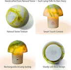 Arctic Green Gemstone Mushroom Lamp - Natural Luxury Stone Night Light with LED, Touch Control 3 Brightness, USB Rechargeable Bedside Decor Gift