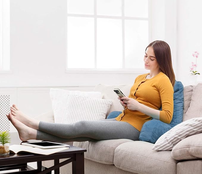 Clara Clark Reading Pillow with Shredded Memory Foam for Sitting Up in Bed and Couch, Back and Arms Adjustable Support for Adults & Teens Backrest Pillows for Reading, with Washable Cover Blue Heaven