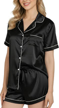 NY Threads Women's Silk Satin Pajamas Set Button Down Top and Shorts 2 Piece Sleepwear Loungewear Pjs Set