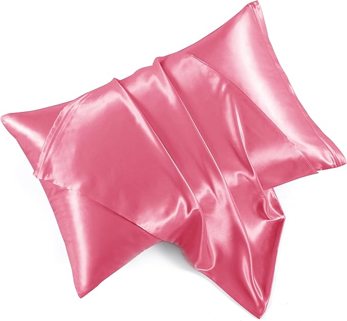 Peach Red Satin Pillowcases with Zipper （20x36）,King Size Pillowcases Set of 2,Peachblow Silk Pillowcase for Hair and Skin