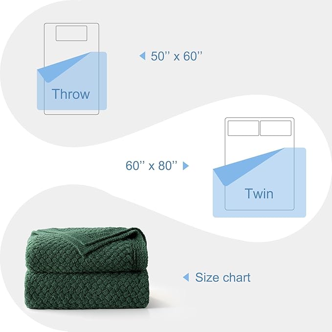 Whale Flotilla Chunky Knit Throw Blanket for Couch and Bed, Deep Green Decorative Cozy Fleece Blanket, Reversible Soft Fuzzy Woven Throws, 60x80 Inch
