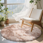 OLANLY Beige Tie-dye Round Rugs for Bedroom - Machine Washable, 4x4 Feet Circle Area Rugs for Living Room, Soft and Fluffy Shaggy Carpet for Girls and Boys, Nursery Rooms, Dorms, Home Decor Aesthetic