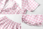 Umeyda Girls & Women Satin Pajamas Set Button Down 2 Piece Silk Pjs Shorts Set Ruffle Sleepwear, 5 Years-Women L