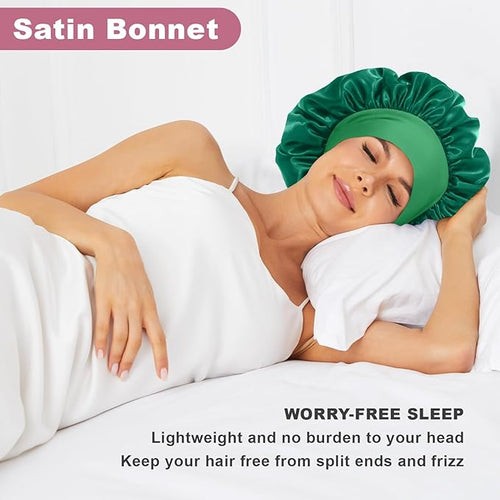 6Pcs Satin Bonnet Silk Bonnet, Hair Bonnet for Sleeping, Elastic Wide Band Silk Sleep Cap, Soft and Breathable