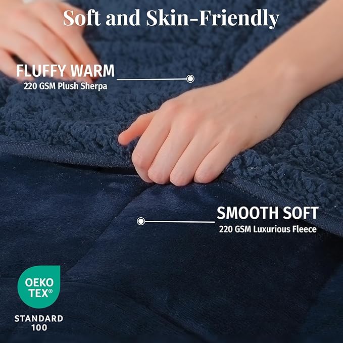 Topblan Sherpa Fleece Weighted Blanket 15lbs, Uniformed Color with Fuzzy Fleece and Shaggy Sherpa to Help with Better Sleep, 60x80 inches, Navy Blue