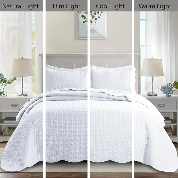 IR Imperial Rooms 8 Pack Quilt King Size Bedding (106" x 96") - Bulk Wholesale for Hotels, Guest Bedroom & Airbnbs - Lightweight Microfiber Reversible Embossed Quilts Bedspread (White)
