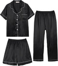 Hupohoi Unisex Girls Boys Kids Pajama Sets Button Down Satin Sleepwear Nighty 3PCS Silky Lounge Sets Nightwear