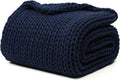 YnM 100% Cotton Weighted Blanket, Handmade Chunky Knitted Throw, No fillers Design, Soft and Breathable, Machine Washable Bed Blanket for Sleep or Home Decor (Navy Blue, 48x72 Inch, 20lbs)