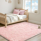 ISEAU 4x6 Area Rug for Living Room, Pink Rugs for Bedroom, Dorm, College, Apartment, Soft Shaggy Carpets, Machine Washable Mats, Under Bed, On Nursery Floors Mat, Boys, Girls Room Carpet Decor