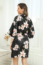 Women's Floral Satin Robes Bride Bridesmaid Getting Ready Robe Short Silky Kimono Sleepwear for Wedding Party