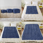 WESHIONGOO Chunky Knit Blanket Throw 51"×63" Knitted Throw Blankets for Couch Bed Fluffy Soft Blanket with Jumbo Chenille Yarn Thick 100% Handmade (Navy Blue)