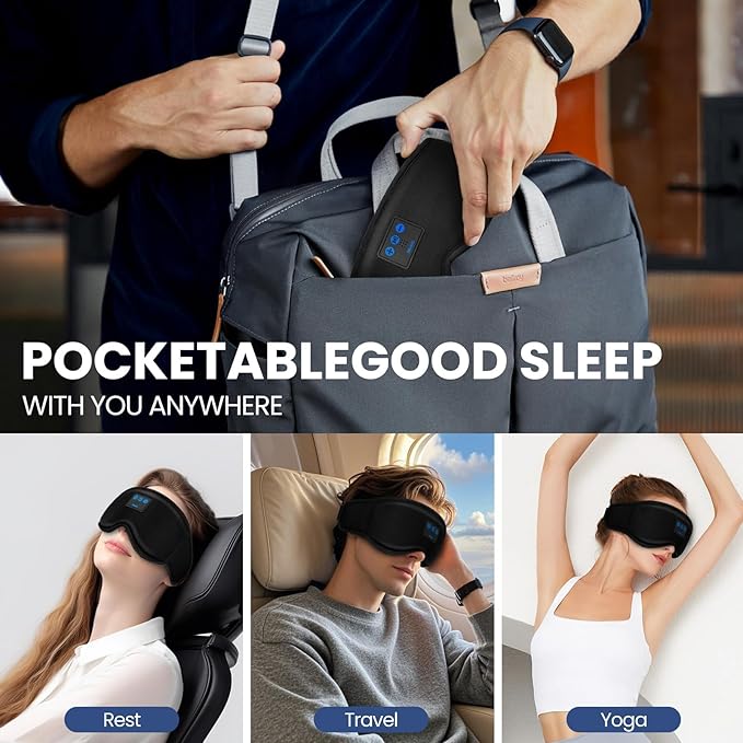 Sleep Headphones, HILDCROA Sleep Mask with Bluetooth Headphones, Sleeping Headphones for Side Sleeper, Bluetooth Eye Mask for Sleeping, Meditation & Travel