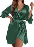 Ekouaer Women's Satin Robe Valentines Lingerie for Women Kimono Bathrobe Short Ruffle Belted Robes Bridesmaids Sleepwear