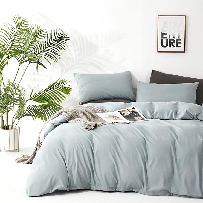 Cottonight Blue Comforter Set King Light Blue Bedding Comforter Set Solid Haze Blue Blanket Quilts Modern Soft Breathable Simple 3 Piece Baby Blue Comforter Set for Women Men King Bed