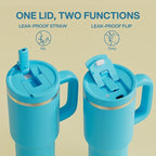 40 oz Tumbler with Handle and Straw: Stainless Steel Insulated Tumbler Keeps Cold for 24 Hours, Leakproof Travel Cup Fits in Cup Holder and BPA-Free,Azure Blue