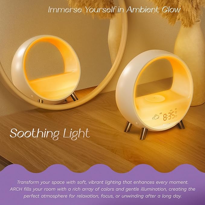 Dekala 5G Arches Gradual Sunrise Alarm Clock Loud Alarm Clock for Heavy Sleepers with Wireless Charging Sunset White Noise Sleep Sound Machine Touch/App/Button Control Best Valentine's Day Gift