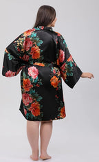 QXQTER Peony Floral Silky Satin Robe Wedding Bridal Party Bride Bridesmaid Robes for Women Dressing Gown Kimono Robe