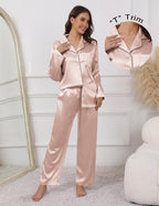 Ekouaer Pajamas For Women Set Silk Pjs 2 Piece Satin Sleepwear Long Sleeve Button Down Lounge Sets With Pant