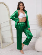 Ekouaer Pajamas For Women Set Silk Pjs 2 Piece Satin Sleepwear Long Sleeve Button Down Lounge Sets With Pant