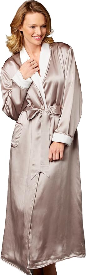 Julianna Rae Women's 100% Silk, The Heavenly Spa Robe, Sand Dollar, S/M