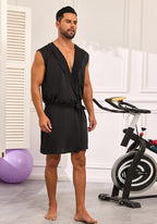 VintageClothing Men's Summer Robe with Hooded Lightweight Bathrobe House Kimono Sleeveless Sexy Sleepwear Pajamas