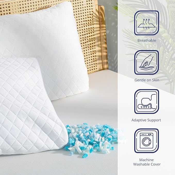 Shredded Memory Foam Pillows, Bed Pillows for Sleeping, Medium Firm Pillows Standard/Queen Size Pillow for Side Back Stomach Sleepers, Neck Support Pillow with Washable Removable Cover (1 Pack)