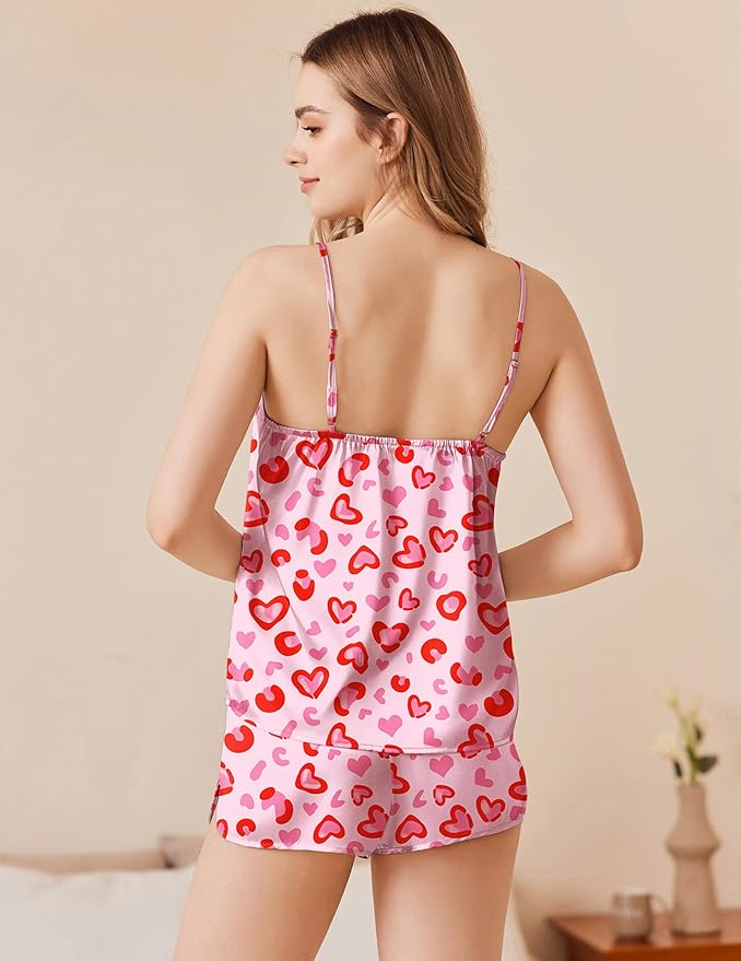 Ekouaer Silk Pajamas Set for Women Satin Camisole Sleepwear Lingerie V-Neck Cami Top and Shorts Pjs