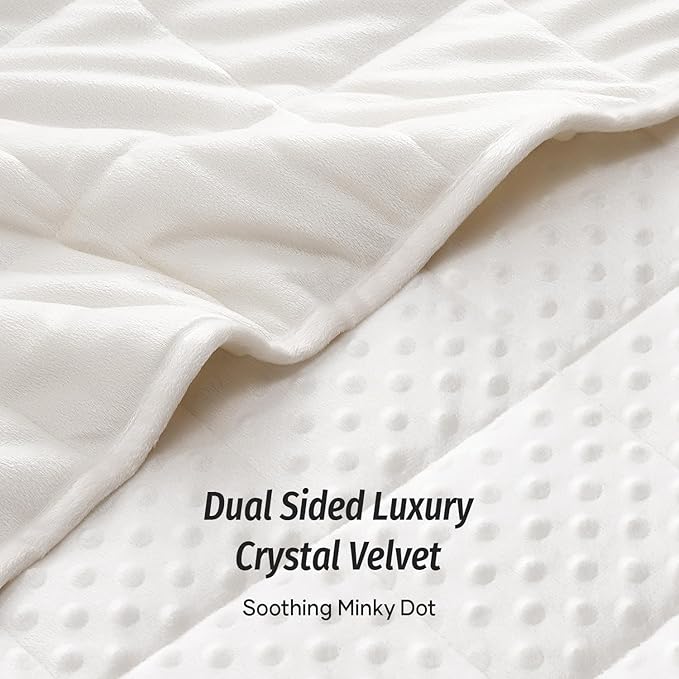 Wemore Minky Dot Weighted Blanket for Adults Queen Size 12 lbs, Soft Cozy Heavy Blanket for Bed and Couch, Breathable Blanket for All-Season with Glass Beads, White 60 x 80 inches