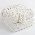 Throw Blanket for Couch, White Luxury Knitted Throws 50"x60", Textured Blankets with Handmade Fringe Tassels for Bed Sofa Decorative, Chunky Soft Farmhouse Boho Home Decor