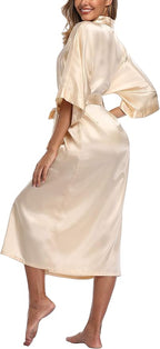 Womens Long Silky Robe Satin Kimono Robes Silk Bathrobe for Wedding Party Full Length Dressing Gown