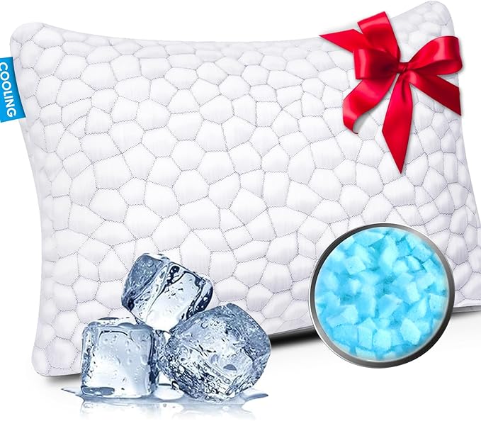 Cooling Pillow Standard Size 1 Pack, Adjustable Bed Pillows for Sleeping, Luxury Shredded Memory Foam Pillows, Soft and Supportive Firm Pillow for Side,Back, Stomach Sleepers, Gifts for Hot Sleepers