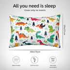 Imitation Silk Pillow Case for Hair and Skin Cute Cartoon Dinosaur Queen Size 1 Pack Satin Pillow Cases with Zipper Super Soft Pillow Cover for Women Bed Sleeping, 20x30 Inches