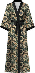 Hellomamma Womens Satin Silk Robe: Lightweight 3/4 Sleeve Comfy Floral Print Kimono Sleepwear for Bride Wedding Party Gift