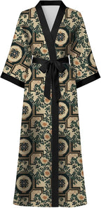 Hellomamma Womens Satin Silk Robe: Lightweight 3/4 Sleeve Comfy Floral Print Kimono Sleepwear for Bride Wedding Party Gift