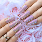Hypnaughty 24 Pcs Mauve Chrome Coffin Medium Long Press On Nails and Glue Reflective Mirror False Nails (Mauve Chrome)