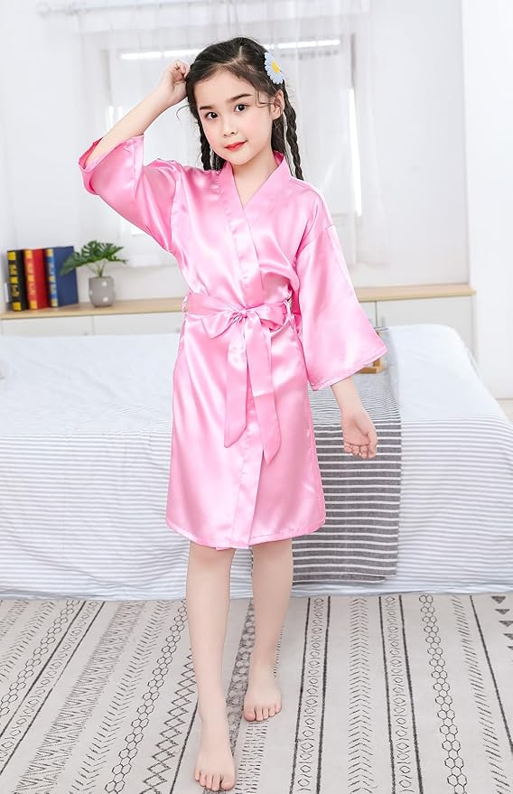 QXQTER Silky Satin Robes for Kids Girls Flower Girl Robe for Wedding Bridal Party with Gold Glitters