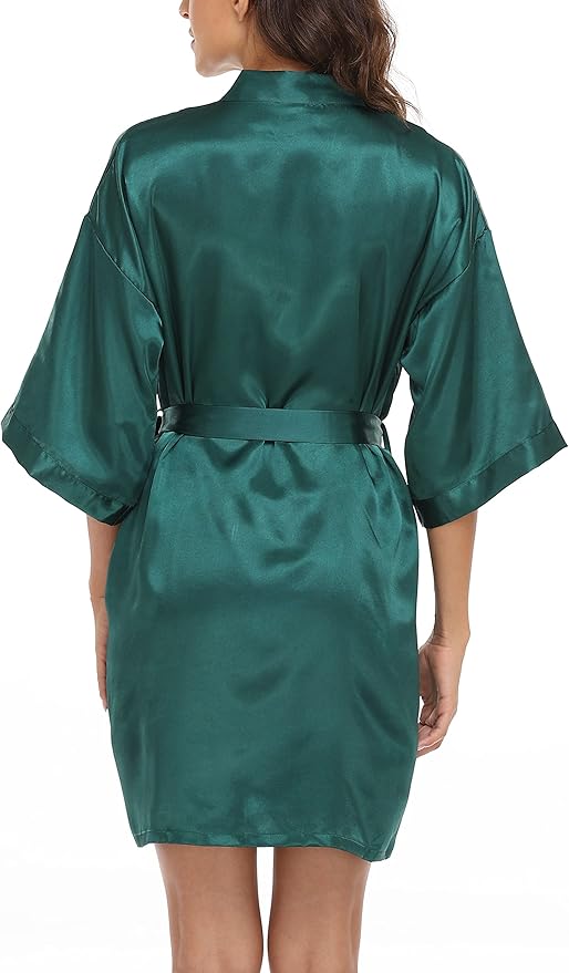 Giova Women's Satin Robe Bride & Bridesmaid Wedding Party Bathrobe Short Kimono Gown