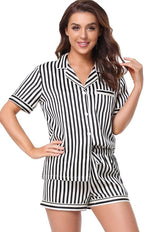 Serenedelicacy Women's Satin Pajama Set 2-Piece Sleepwear Loungewear Button Down Short Sleeve Silky PJ Set