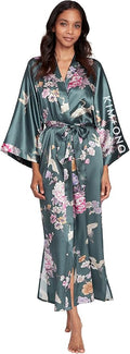 KIM+ONO Plus Size Luxury Kimono Robe for Women | Long Satin Floral Robe | Original Design | Removable Waist Tie Closure