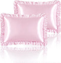 Silky Satin Ruffled Pillow Cases for Hair and Skin,Pink Silk Pillowcases King Set of 2 with Envelope Closure Princess Room Decoration