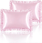 Silky Satin Ruffled Pillow Cases for Hair and Skin,Pink Silk Pillowcases King Set of 2 with Envelope Closure Princess Room Decoration