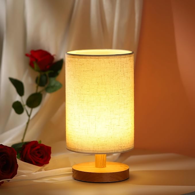 WSYEAR Small Table Lamp for Bedroom - Bedside Lamps for Nightstand, Minimalist Night Stand Light Lamp with Fabric Shade, Desk Reading Lamp for Kids Room Living Room Office Dorm