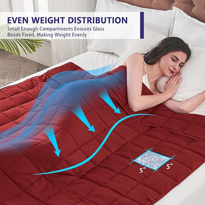 yescool King Size Weighted Blanket for Adults (25 lbs, 80” x 87”, Red) Cooling Heavy Blanket for Sleeping Perfect for 240-260 lbs, Breathable Blanket for Adults & Couple All Season, Machine Washable