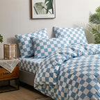 CLOTHKNOW Blue White Plaid Twin Comforter Set 3Pcs Grid Bedding Comforter Sets Kids Comforter Soft Light Blue Comforter Sets Twin with 2 x Pillow Cases